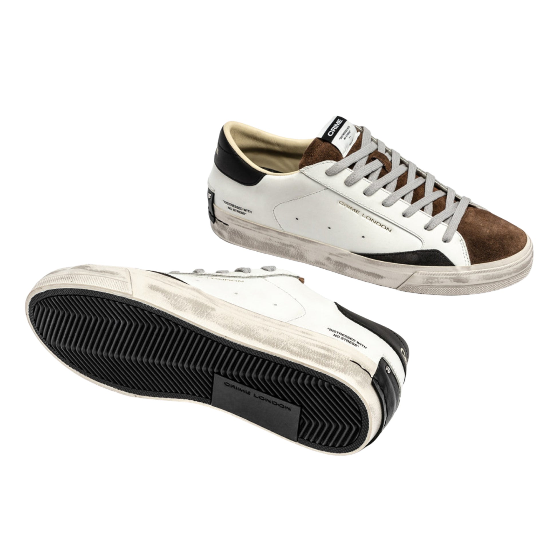 Crime London Distressed 2.0 Downtown Brown 11072 sneaker uomo in pelle bianca e camoscio marrone 