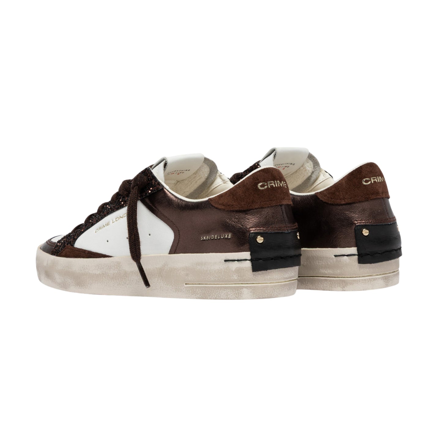 Crime London Sk8 Deluxe Cocoa Mist 23103 sneaker donna bianca e cioccolato con glitter 