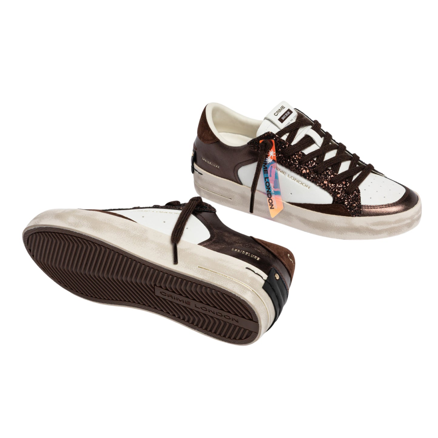 Crime London Sk8 Deluxe Cocoa Mist 23103 sneaker donna bianca e cioccolato con glitter 