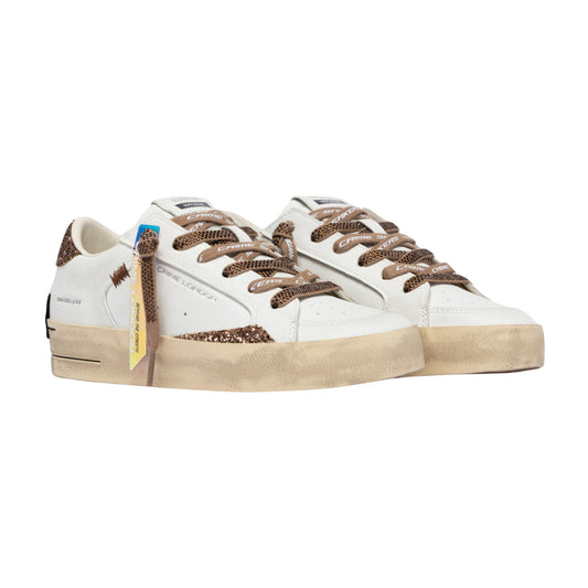 Crime London Sk8 Deluxe Almond Drizzle 23104 sneaker donna bianca con glitter bronzo e strass 