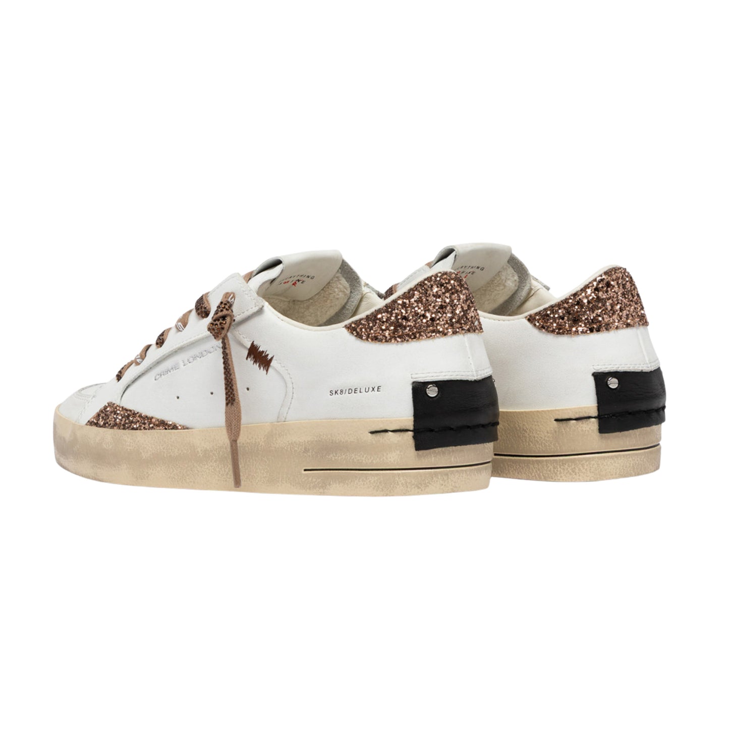 Crime London Sk8 Deluxe Almond Drizzle 23104 sneaker donna bianca con glitter bronzo e strass 