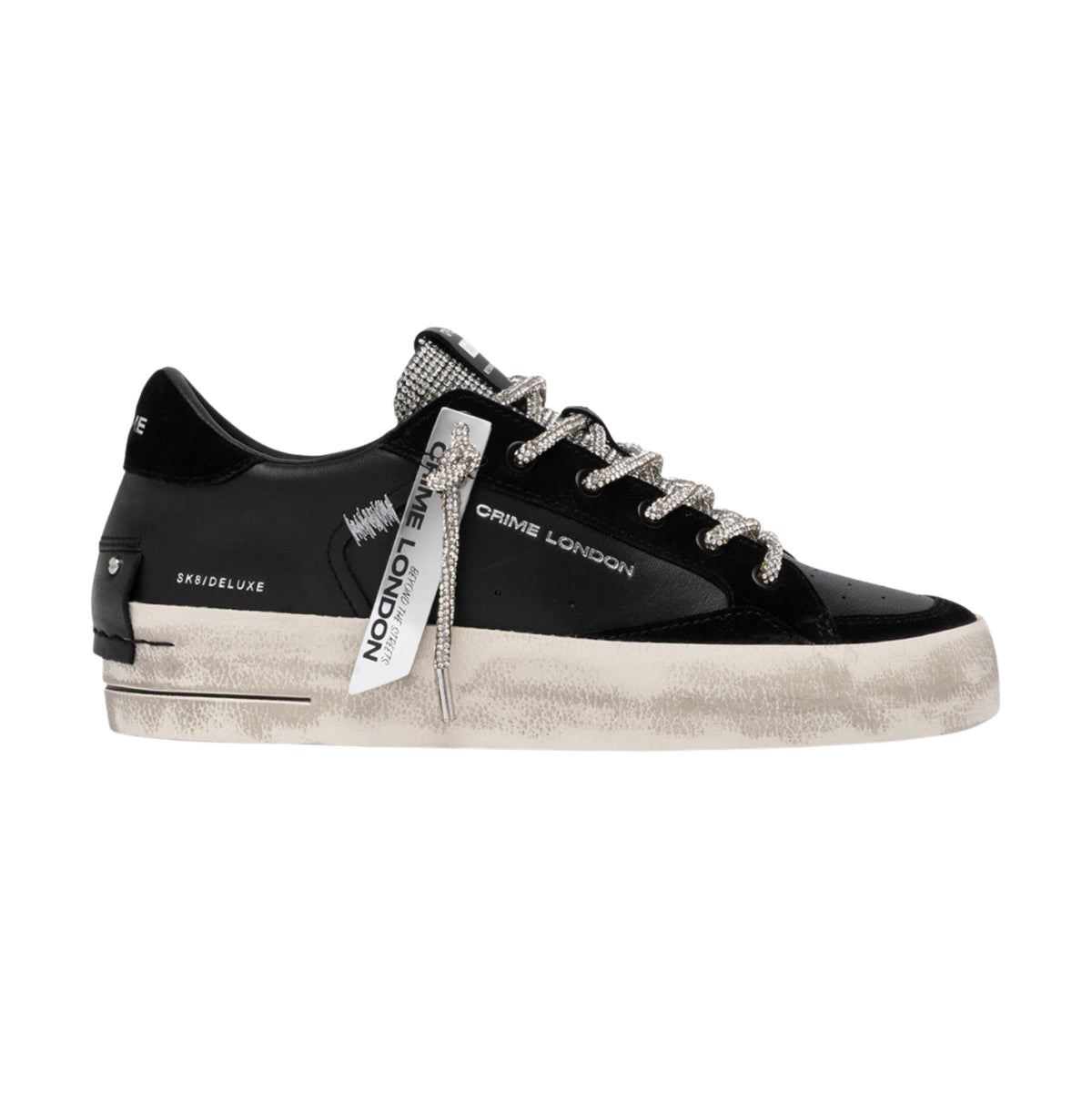 Crime London Skate Wedge Jet Crystal 23150 sneaker donna nera in pelle con strass 