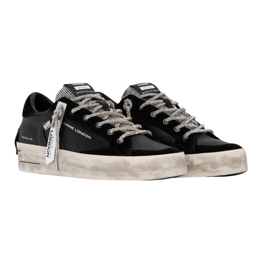 Crime London Sk8 Deluxe Wedge Jet Crystal 23150 sneaker donna nera in pelle con strass 