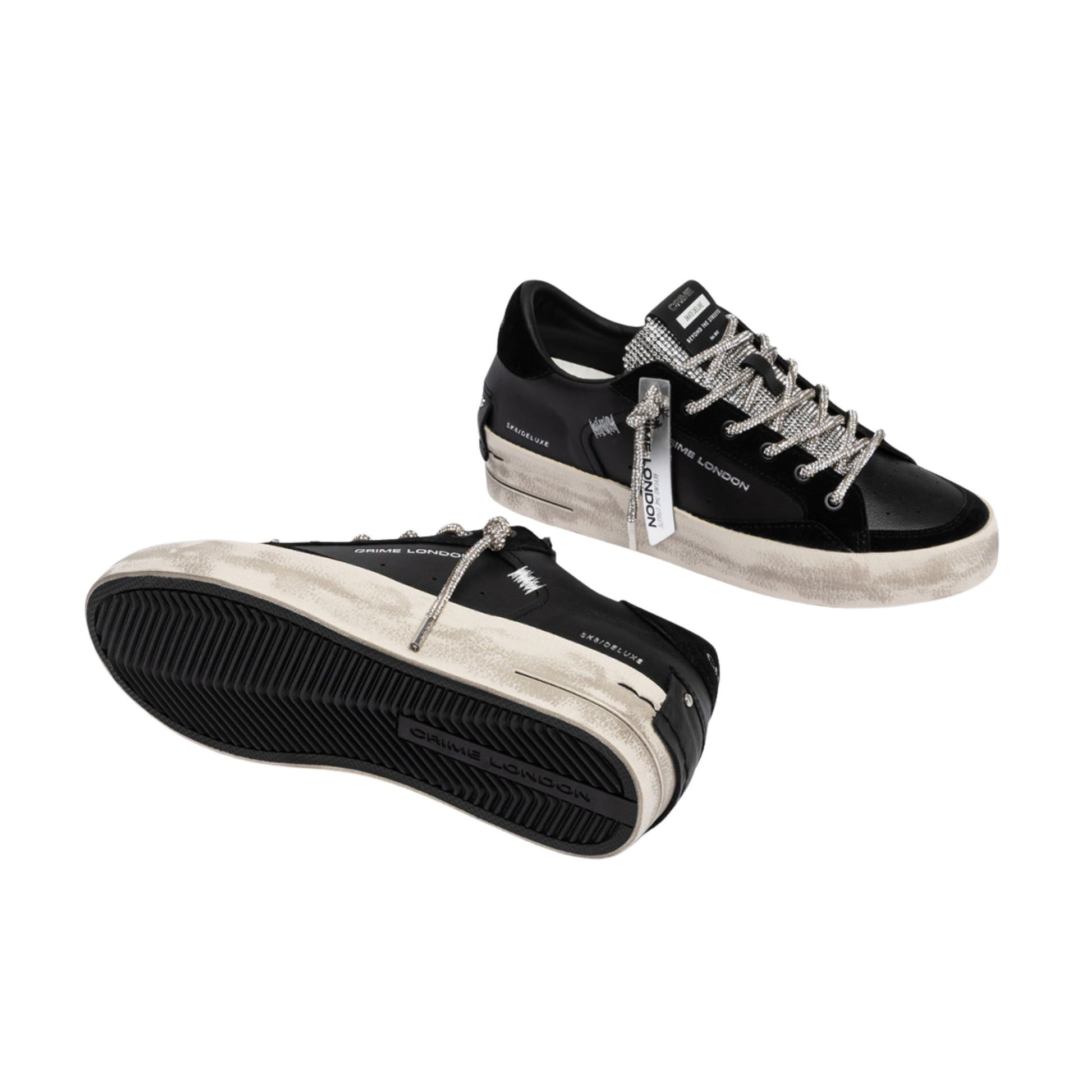 Crime London Sk8 Deluxe Wedge Jet Crystal 23150 sneaker donna nera in pelle con strass 