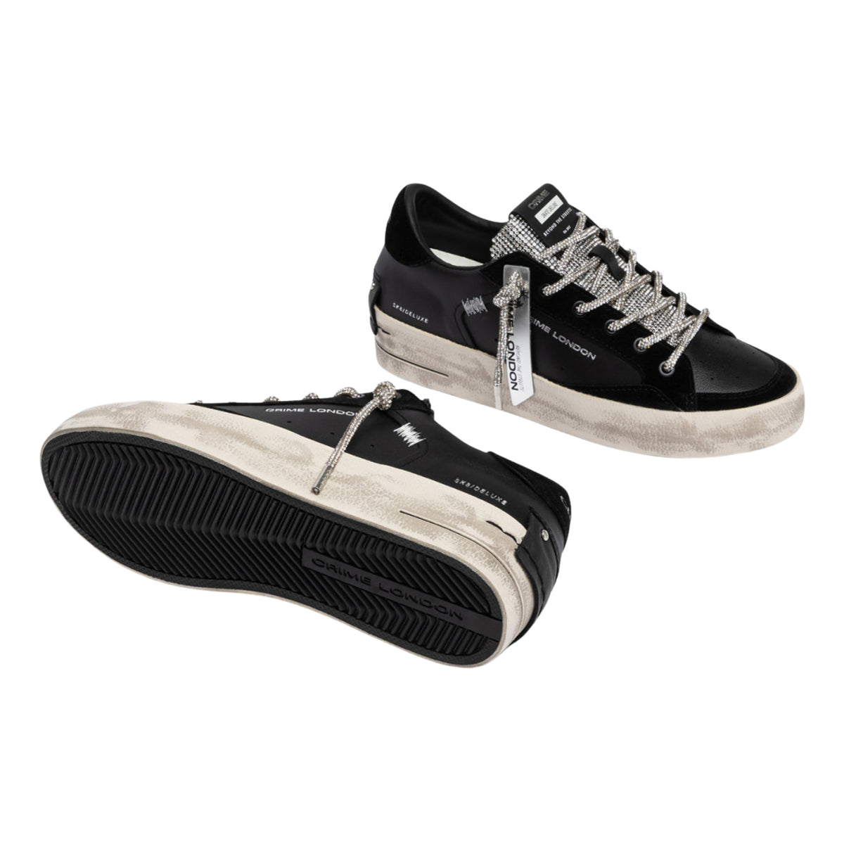Crime London Skate Wedge Jet Crystal 23150 sneaker donna nera in pelle con strass 