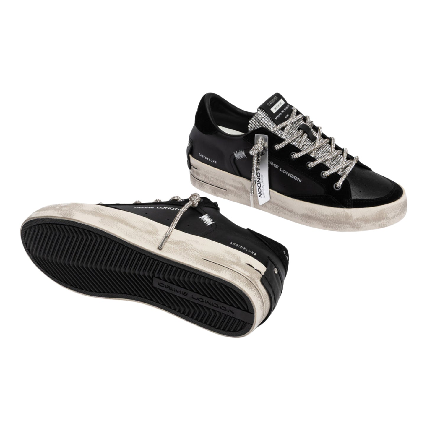 Crime London Sk8 Deluxe Wedge Jet Crystal 23150 sneaker donna nera in pelle con strass 