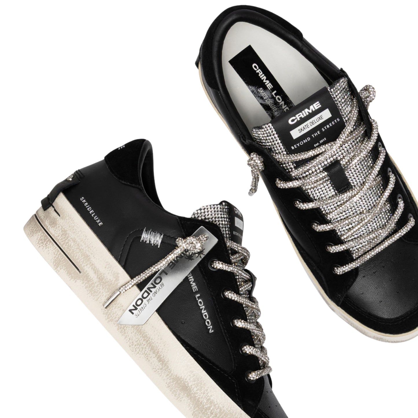 Crime London Sk8 Deluxe Wedge Jet Crystal 23150 sneaker donna nera in pelle con strass 
