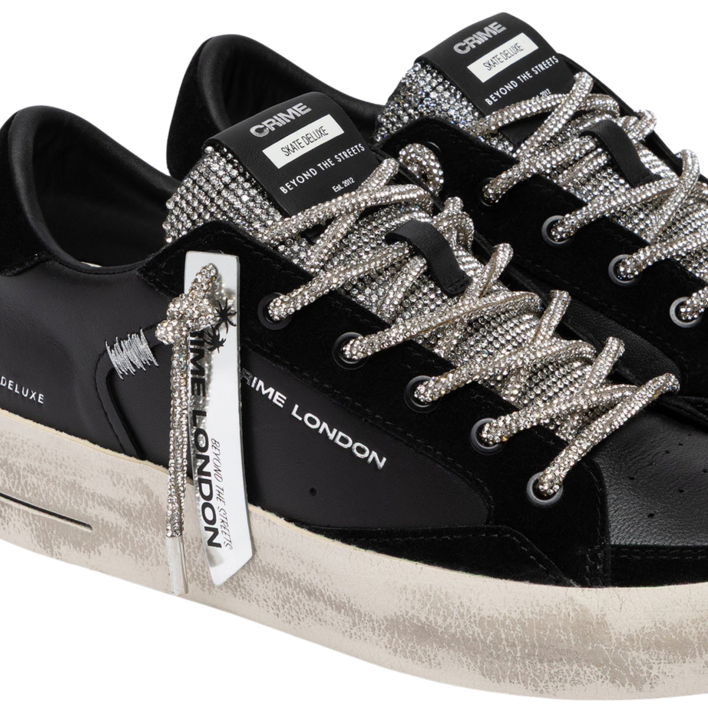 Crime London Sk8 Deluxe Wedge Jet Crystal 23150 sneaker donna nera in pelle con strass 