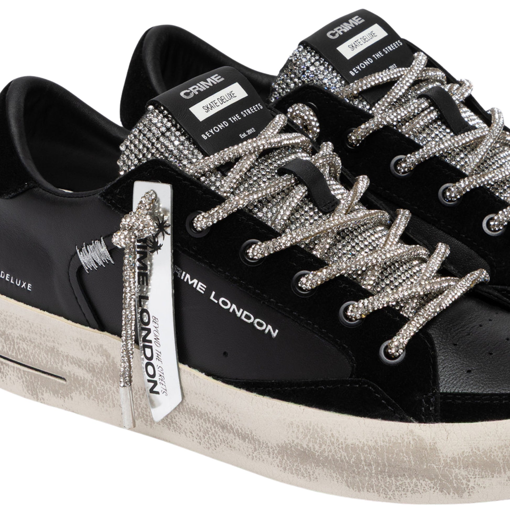 Crime London Sk8 Deluxe Wedge Jet Crystal 23150 sneaker donna nera in pelle con strass 