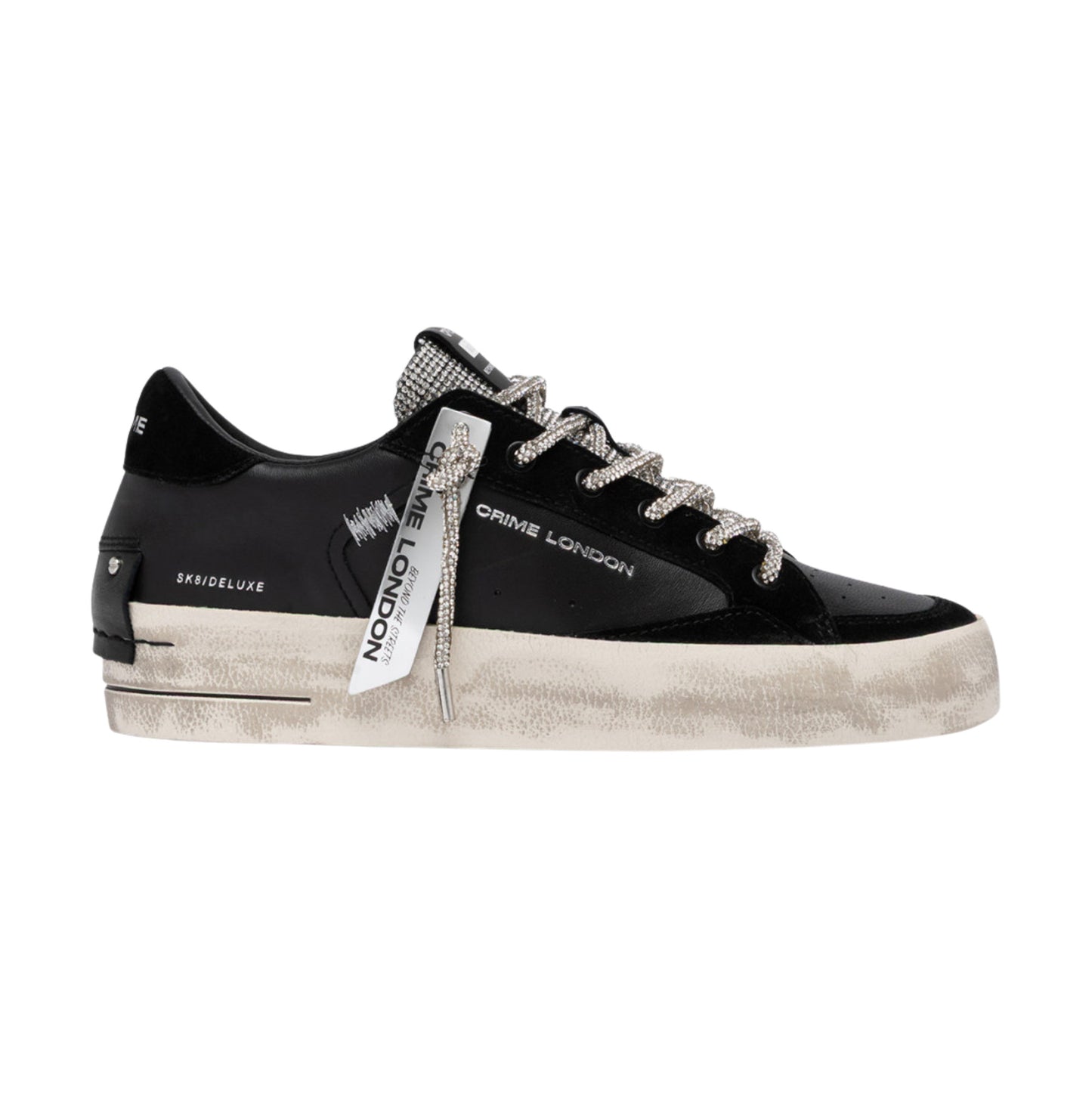 Crime London Sk8 Deluxe Wedge Jet Crystal 23150 sneaker donna nera in pelle con strass 
