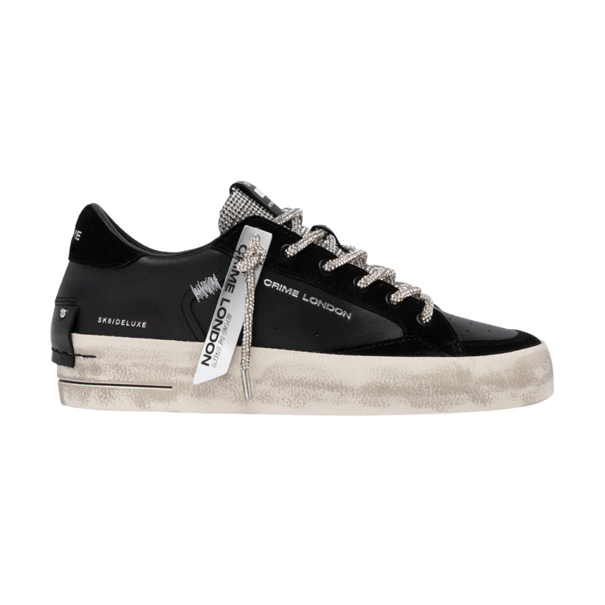 Crime London Sk8 Deluxe Wedge Jet Crystal 23150 sneaker donna nera in pelle con strass 