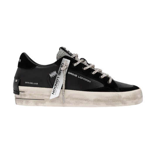 Crime London Sk8 Deluxe Wedge Jet Crystal 23150 sneaker donna nera in pelle con strass 