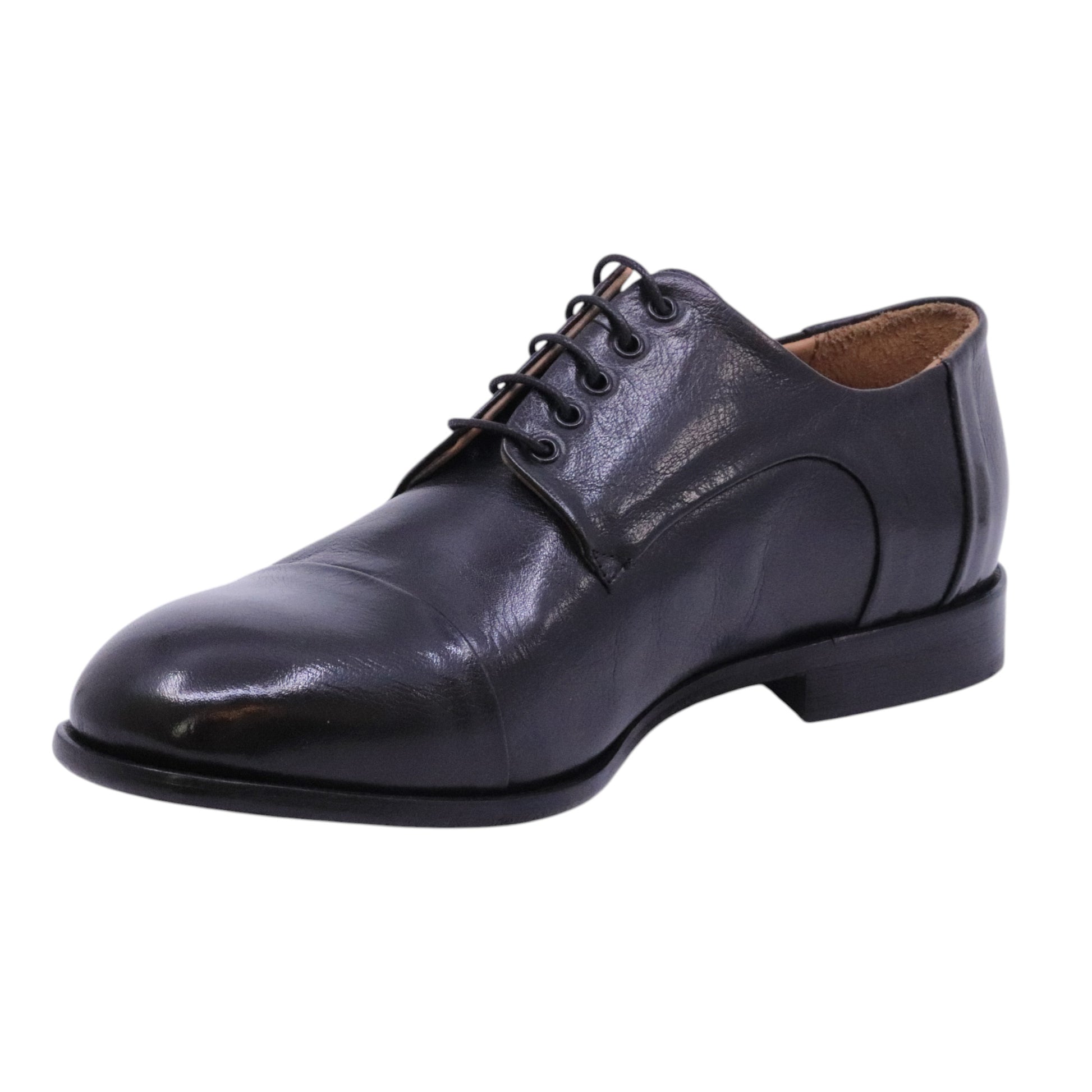 Crispiniano 124-1 Bufalo Nero F Cuoio Clipper derby uomo in pelle nera Made in Italy 