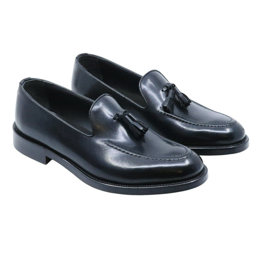 Crispiniano 3509 Crust Nero F. Cuoio Clipper mocassino uomo in pelle nera Made in Italy 