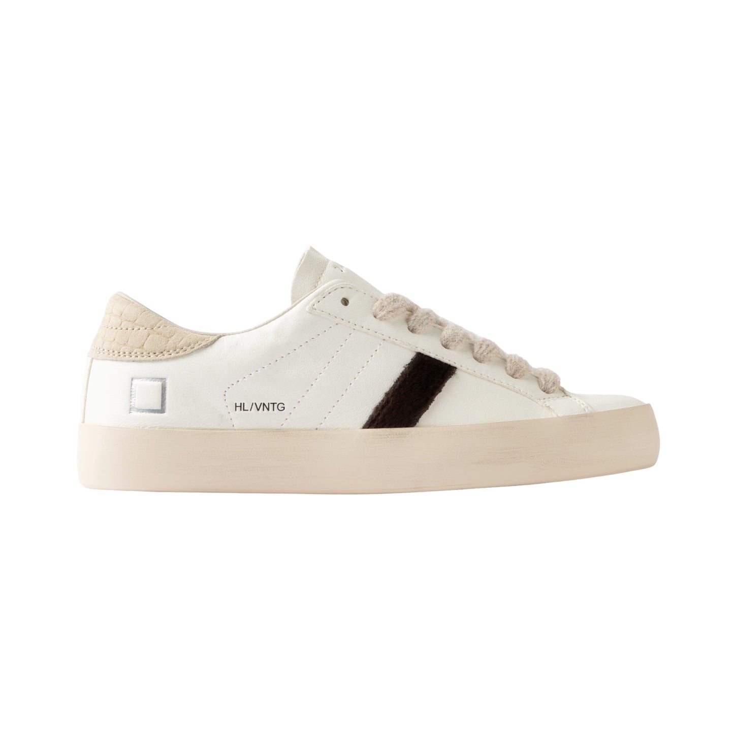 D.A.T.E. Hill Low Vintage Milk HL-VN-MK sneaker donna in pelle bianca con dettagli marrone e beige 