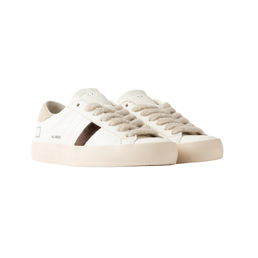 D.A.T.E. Hill Low Vintage Milk HL-VN-MK sneaker donna in pelle bianca con dettagli marrone e beige 