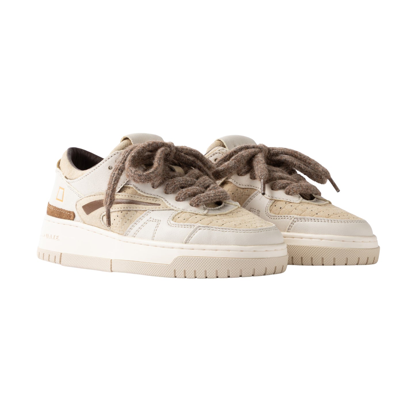 D.A.T.E. Torneo Cocco Beige TO-CC-BI sneaker donna in pelle bianco avorio e beige 