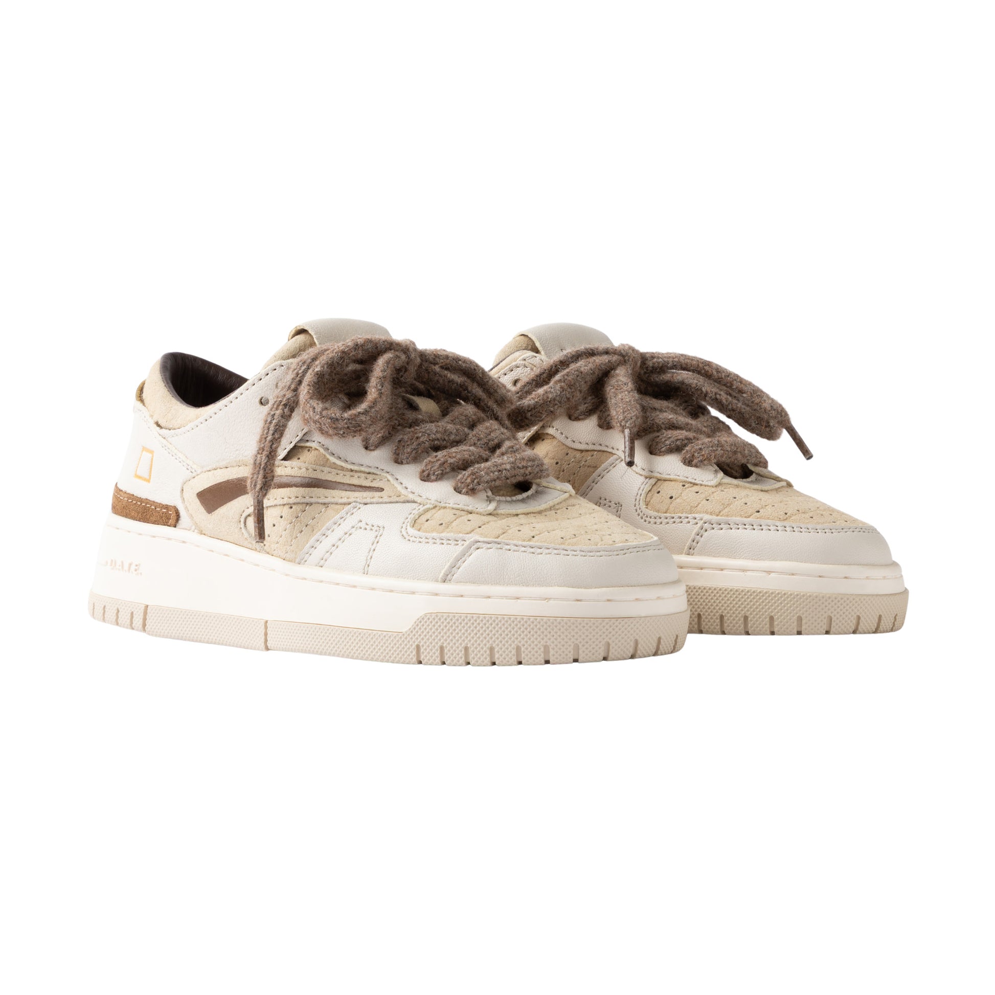 D.A.T.E. Torneo Cocco Beige TO-CC-BI sneaker donna in pelle bianco avorio e beige 