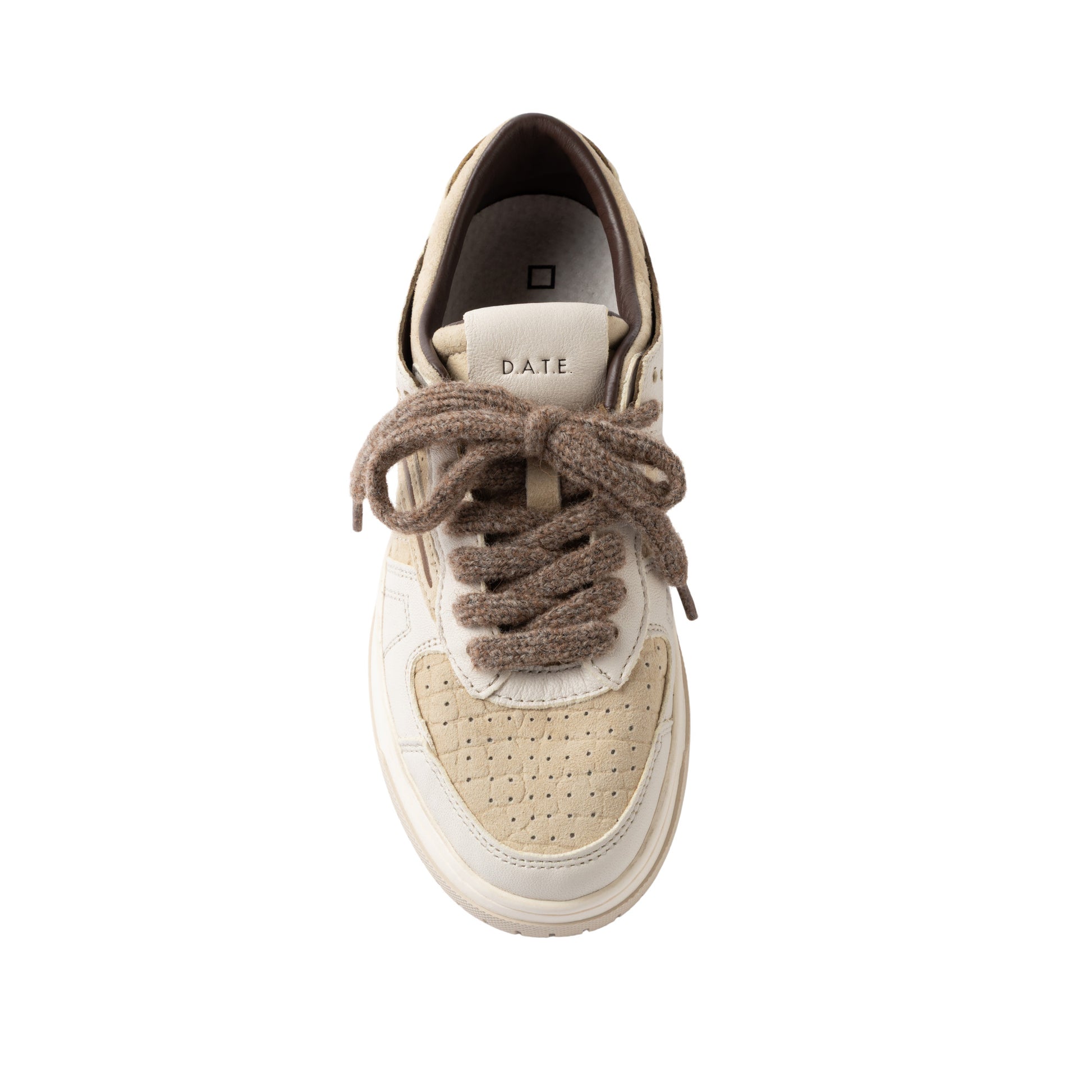 D.A.T.E. Torneo Cocco Beige TO-CC-BI sneaker donna in pelle bianco avorio e beige 
