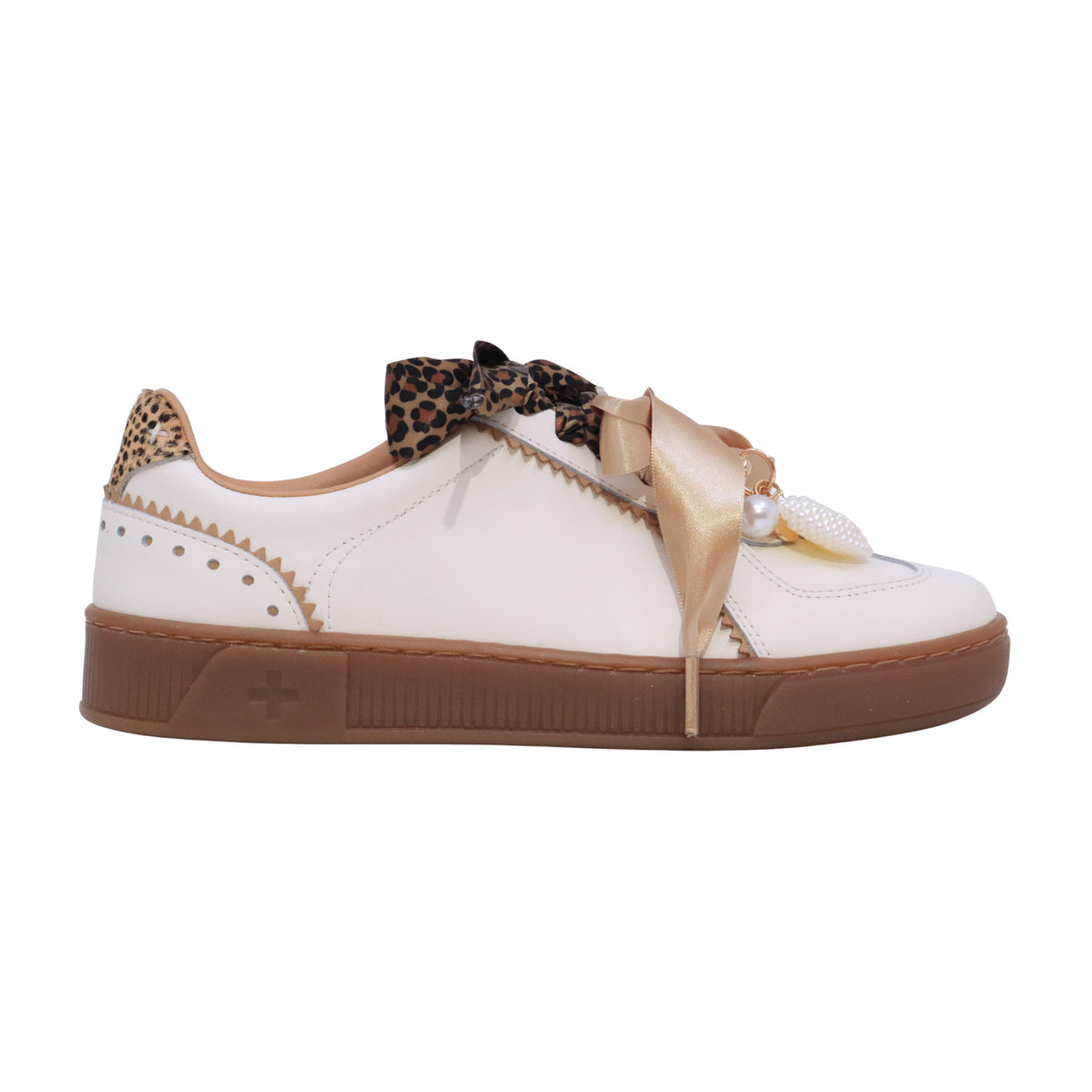 GIO+ BLUE 1030 Combi White sneaker donna in pelle bianca con charm e doppio laccio 