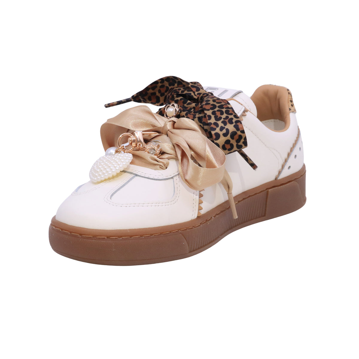 GIO+ BLUE 1030 Combi White sneaker donna in pelle bianca con charm e doppio laccio 