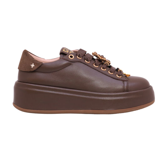 GIO+ Oliva 120 Combi Marrone sneaker donna in pelle con suola platform 5 cm 