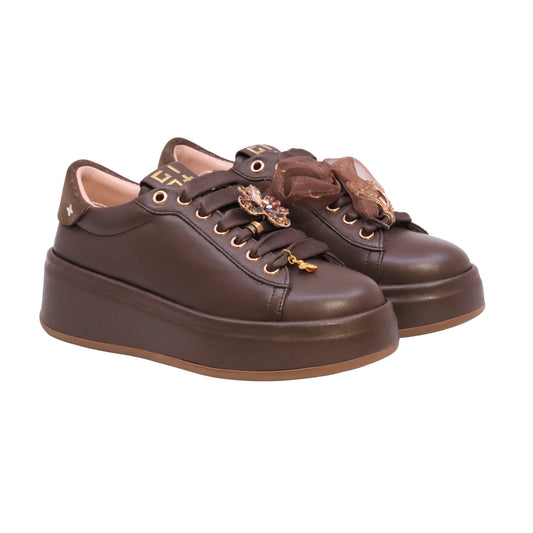 GIO+ Oliva 120 Combi Marrone sneaker donna in pelle con suola platform 5 cm 