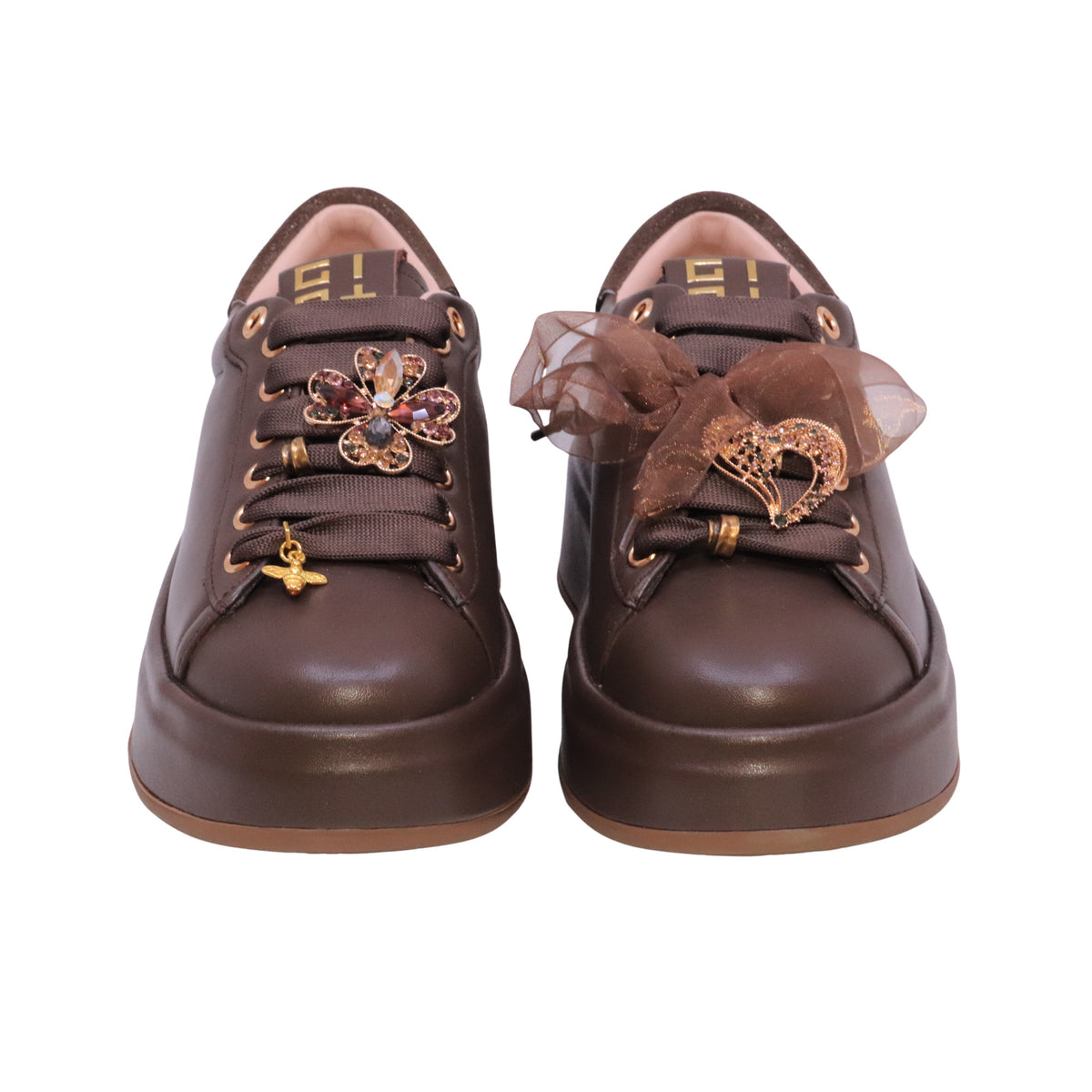 GIO+ Oliva 120 Combi Marrone sneaker donna in pelle con suola platform 5 cm 