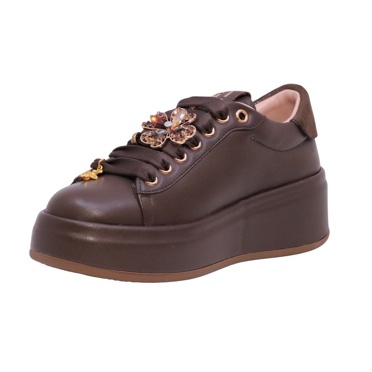 GIO+ Oliva 120 Combi Marrone sneaker donna in pelle con suola platform 5 cm 