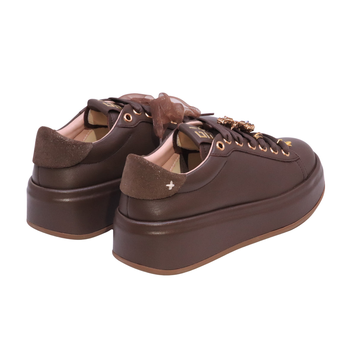 GIO+ Oliva 120 Combi Marrone sneaker donna in pelle con suola platform 5 cm 
