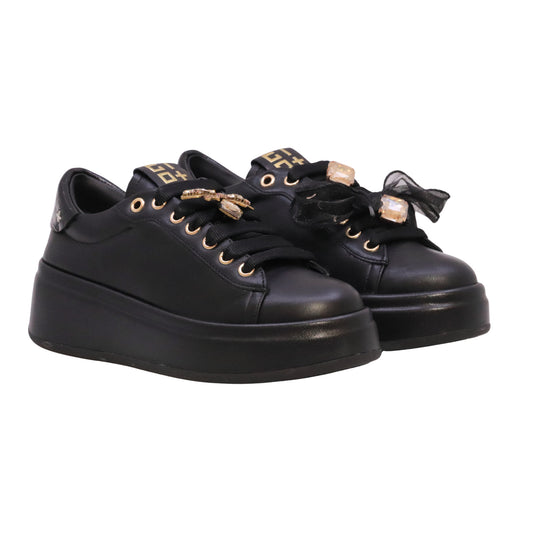 GIO+ Oliva 130 sneaker donna in pelle nera con platform e dettagli gioiello rimovibili 