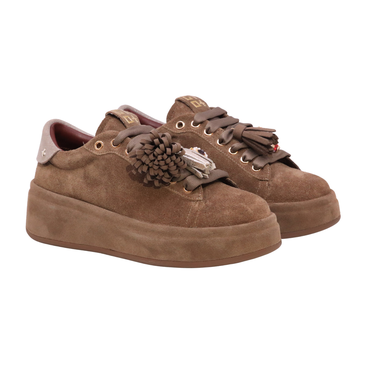 GIO+ OLIVA 150 Combi Taupe sneaker donna in camoscio taupe con charm 