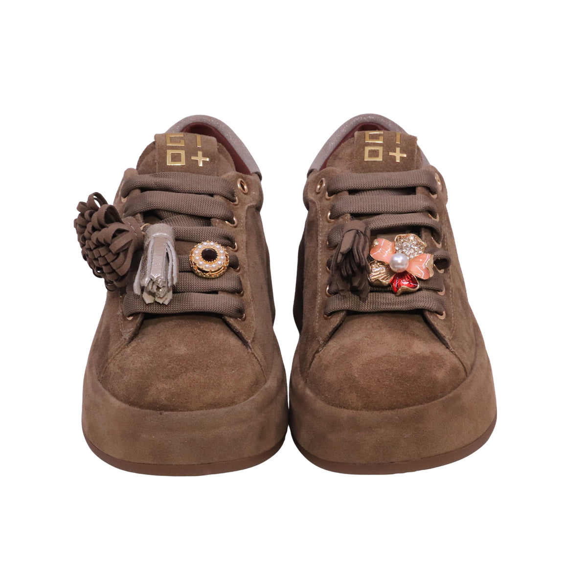 GIO+ OLIVA 150 Combi Taupe sneaker donna in camoscio taupe con charm 
