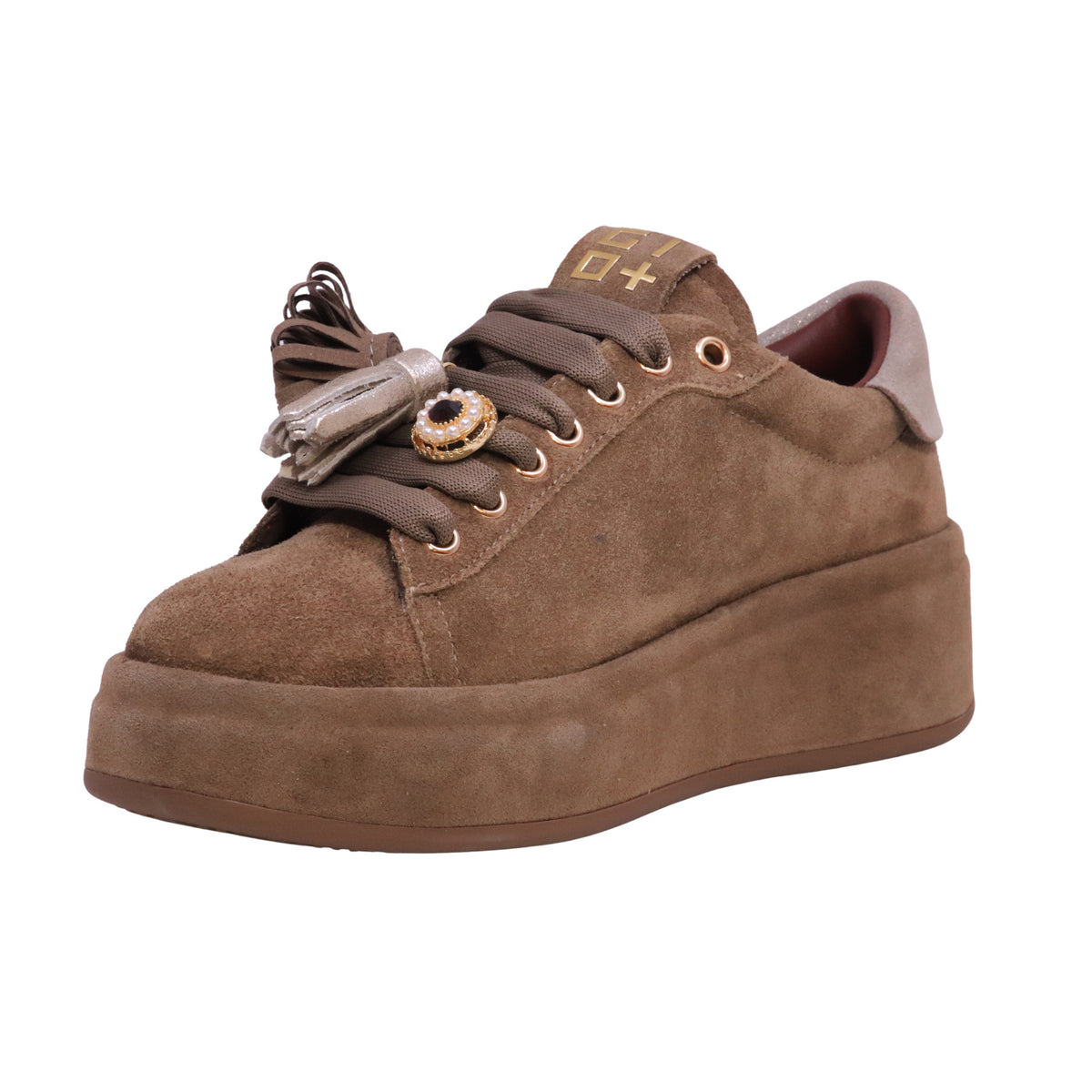 GIO+ OLIVA 150 Combi Taupe sneaker donna in camoscio taupe con charm 