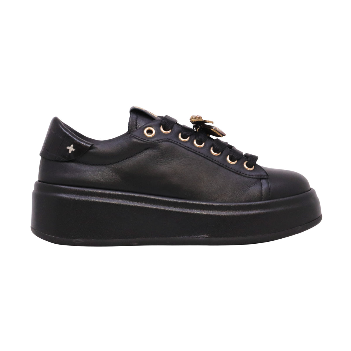 GIO+ Oliva 130 sneaker donna in pelle nera con platform e dettagli gioiello rimovibili 
