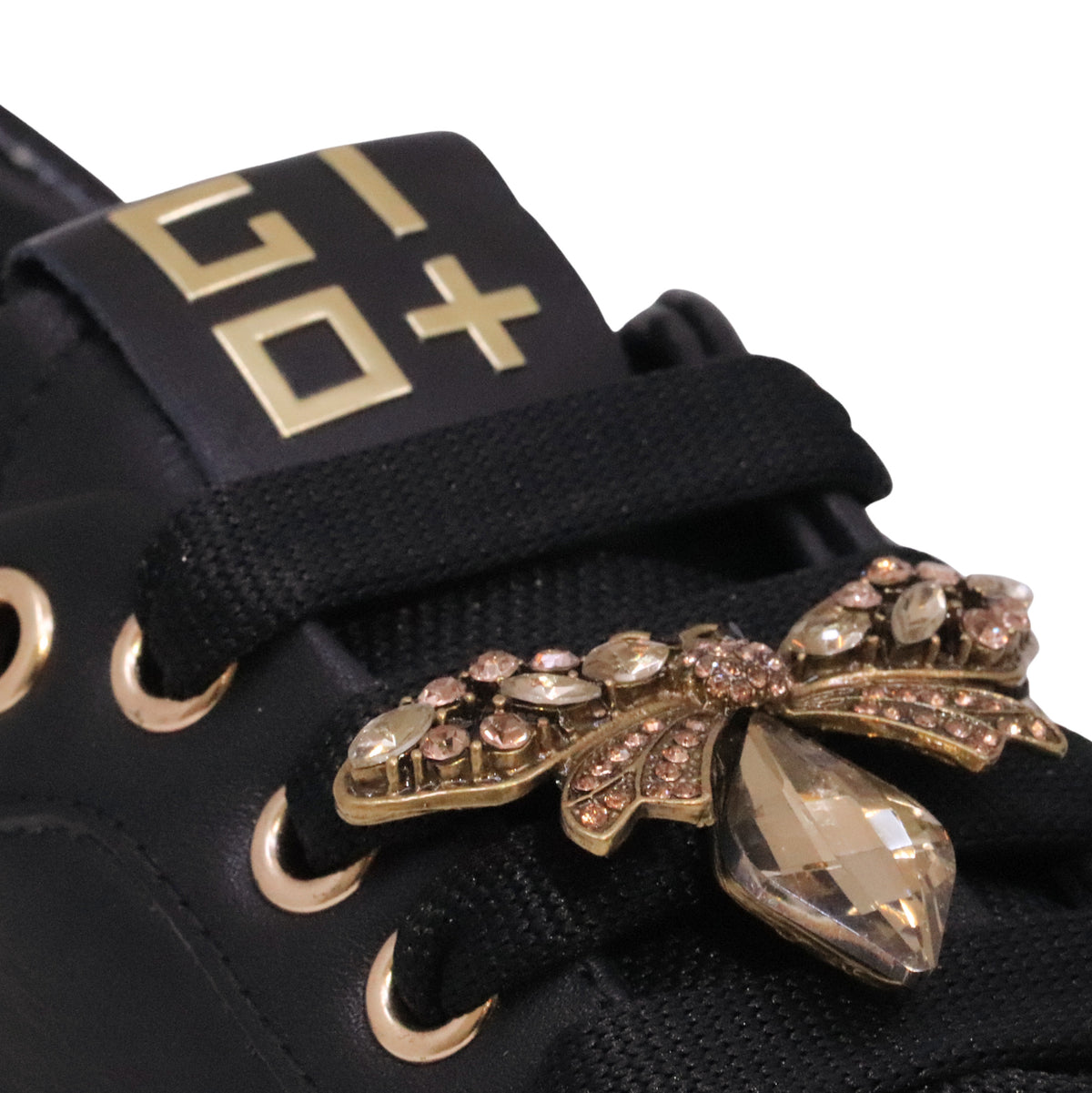 GIO+ Oliva 130 sneaker donna in pelle nera con platform e dettagli gioiello rimovibili 