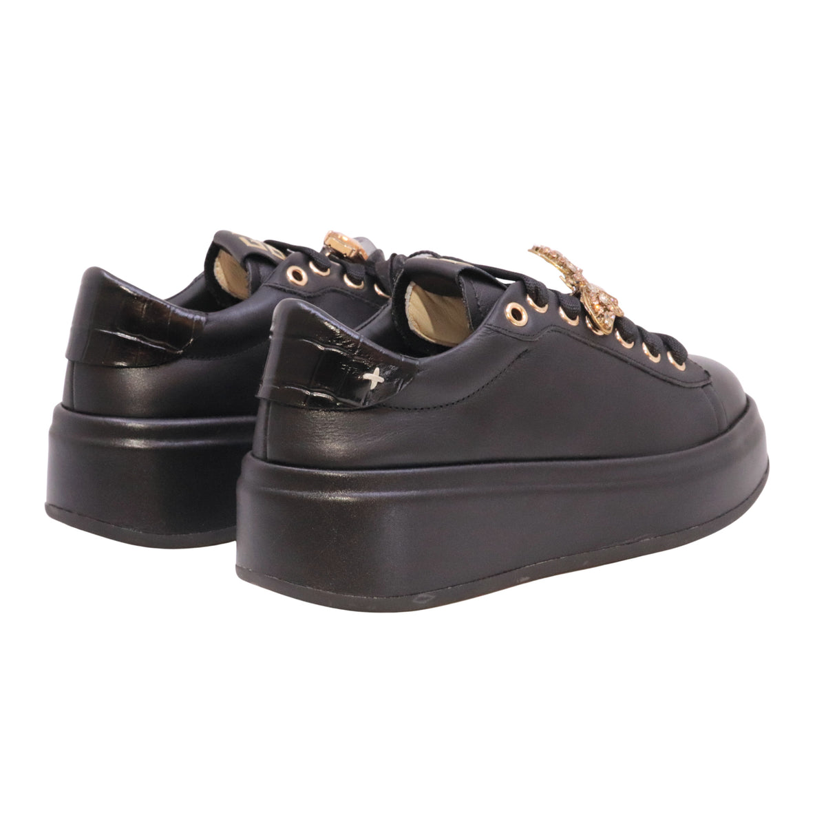 GIO+ Oliva 130 sneaker donna in pelle nera con platform e dettagli gioiello rimovibili 