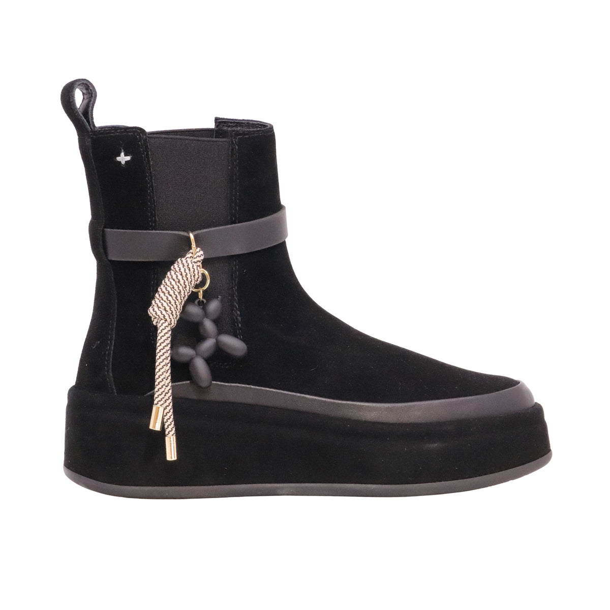 GIO+ Rosita 03 stivaletto donna in camoscio nero con platform e dettagli rimovibili 
