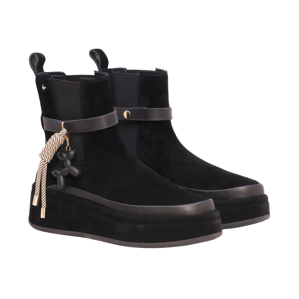 GIO+ Rosita 03 stivaletto donna in camoscio nero con platform e dettagli rimovibili 
