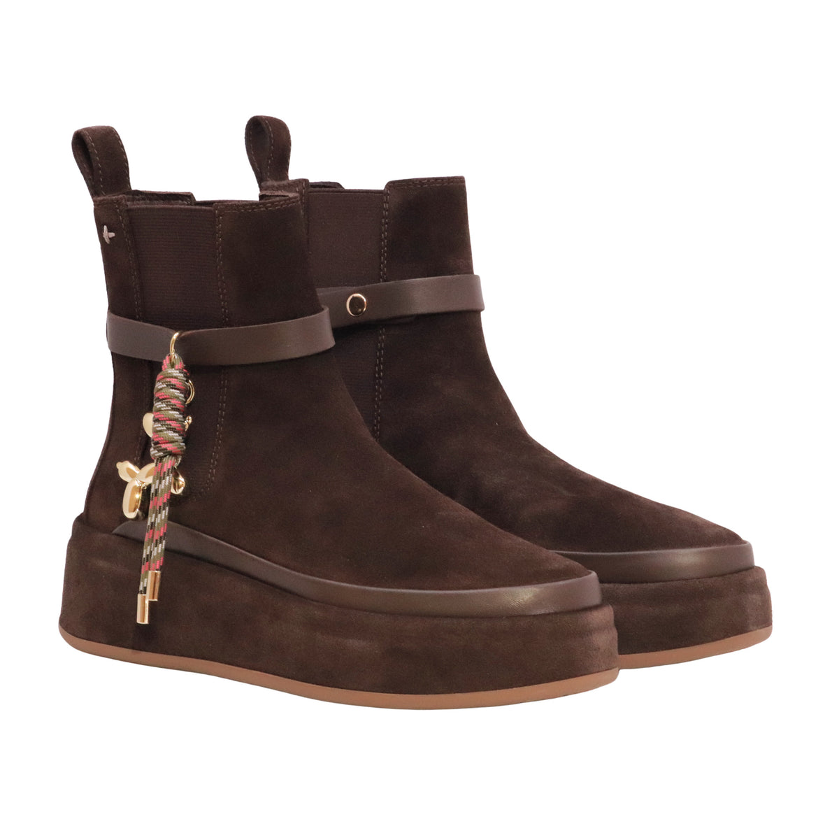 GIO+ Rosita 06 Combi Moro stivaletto donna in camoscio marrone con platform e accessorio rimovibile 