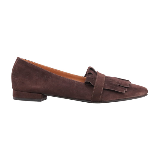Jaffè 650 mocassino ballerina donna in camoscio marrone con frange 