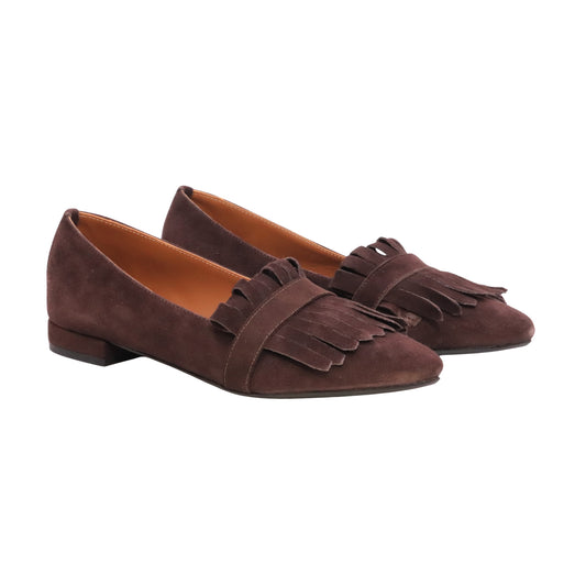 Jaffè 650 mocassino ballerina donna in camoscio marrone con frange 