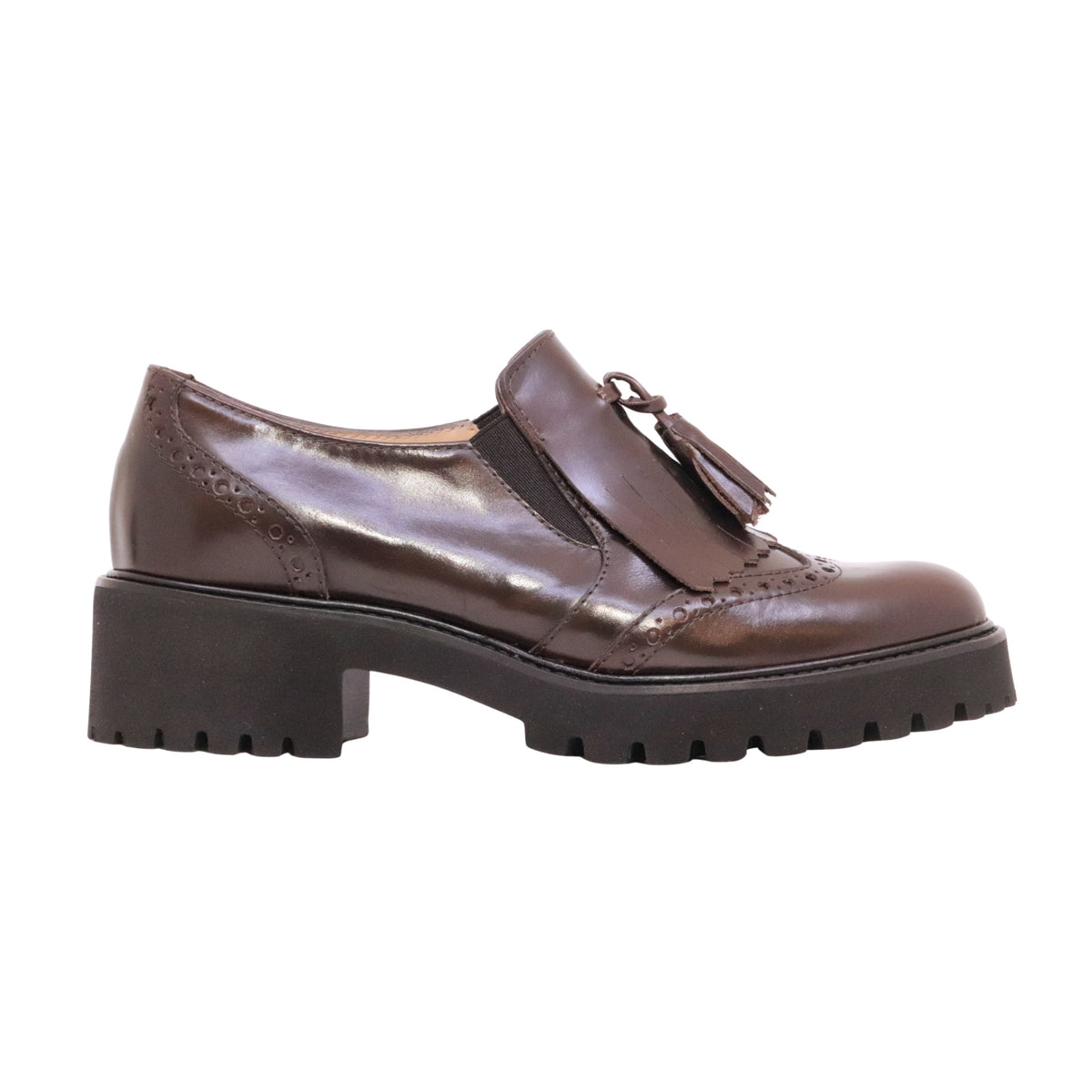 Le Briella Z759 Vitello Serrano Marrone mocassino donna in pelle con frangia e suola carrarmato 