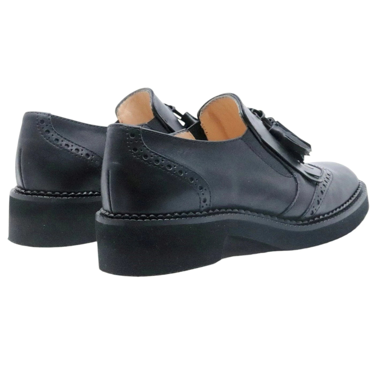 Le Briella Z759 mocassino donna in pelle nera con frangia 