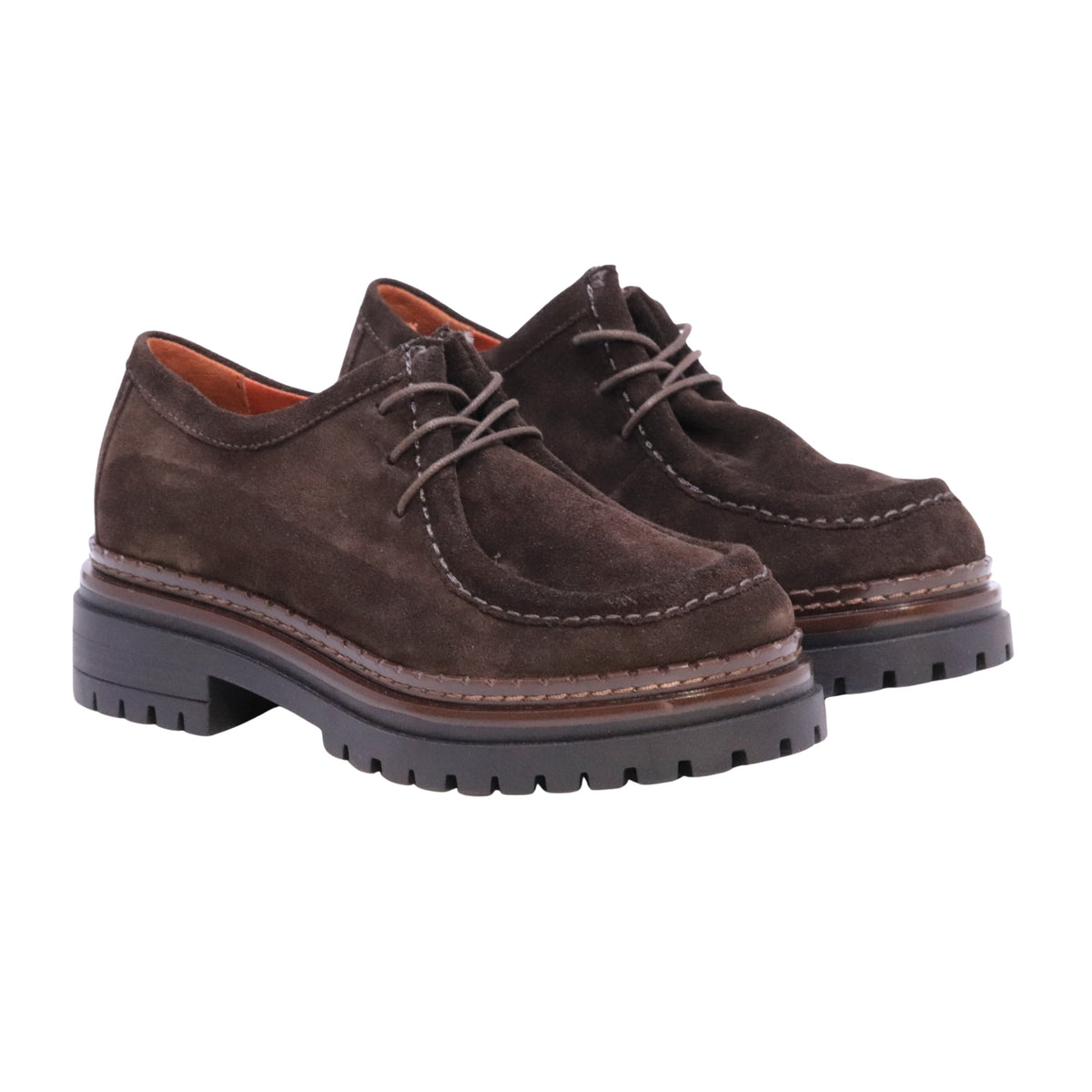 MJUS Dixie L97106 scarpa stringata donna in camoscio caffè con suola carrarmato 