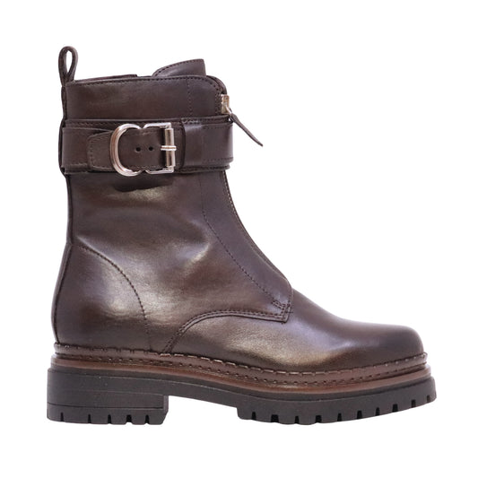 MJUS Danaia L97202 stivaletto biker donna in pelle Moka con zip frontale e fibbia 