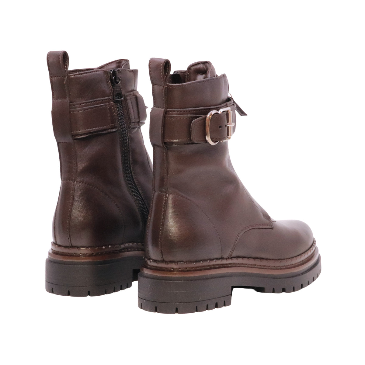 MJUS Danaia L97202 stivaletto biker donna in pelle Moka con zip frontale e fibbia 