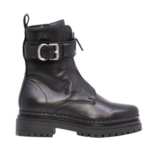 MJUS Danaia L97202 stivaletto biker donna in pelle nera con zip frontale e fibbia 