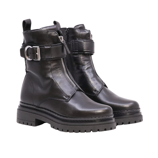 MJUS Danaia L97202 stivaletto biker donna in pelle nera con zip frontale e fibbia 