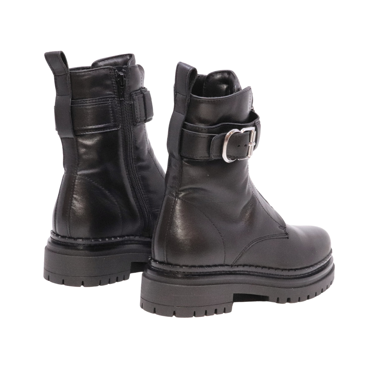 MJUS Danaia L97202 stivaletto biker donna in pelle nera con zip frontale e fibbia 